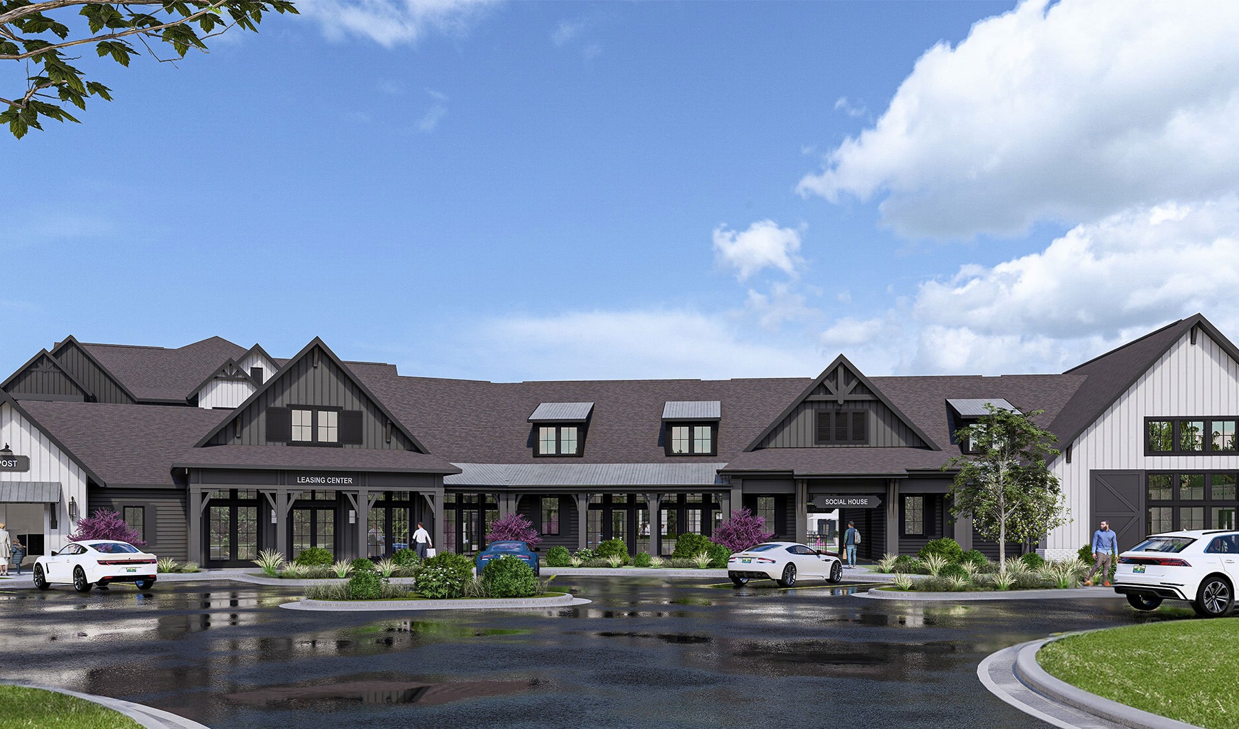 a building with a parking lot